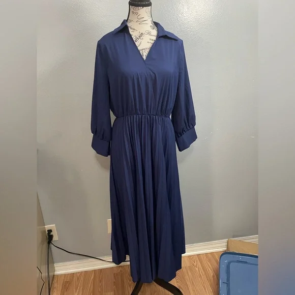 SHEIN | Dresses | Shein Blue Long Sleeve Notched Collar Shirt Dress |  Poshmark